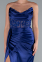 Marineblau Abendkleid Satin Lang ABU6141