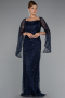 Abendkleid Lang Perlenbesetzt Marineblau ABU5066