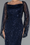 Abendkleid Lang Perlenbesetzt Marineblau ABU5066