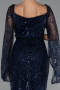 Abendkleid Lang Perlenbesetzt Marineblau ABU5066