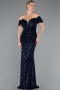 Abendkleid im Meerjungfrau-Stil Lang Schuppig Marineblau ABU4906