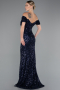 Abendkleid im Meerjungfrau-Stil Lang Schuppig Marineblau ABU4906