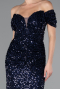 Abendkleid im Meerjungfrau-Stil Lang Schuppig Marineblau ABU4906