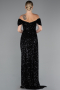 Abendkleid Lang Schuppig Schwarz ABU4843