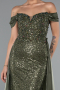 Abendkleid Lang Perlenbesetzt Khaki ABU5099