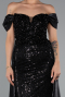 Abendkleid Lang Perlenbesetzt Schwarz ABU5099