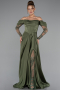 Khaki Standesamtkleid Satin Lang ABU5054