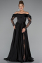 Schwarz Standesamtkleid Satin Lang ABU5054