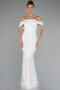 Abendkleid Lang Perlenbesetzt Weiß ABU5137