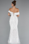 Abendkleid Lang Perlenbesetzt Weiß ABU5137