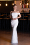Abendkleid Lang Perlenbesetzt Weiß ABU5137
