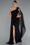 Standesamtkleid Lang Chiffon Schwarz ABU5144