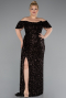 Dunkelbraun Abendkleid İn Übergröße Schuppig Lang ABU4863