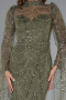 Abendkleid Lang Perlenbesetzt Khaki ABU5152