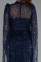 Abendkleid Lang Perlenbesetzt Marineblau ABU5152