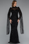 Abendkleid Lang Perlenbesetzt Schwarz ABU5152