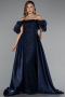 Abendkleid Lang Perlenbesetzt Marineblau ABU5154