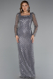 Abendkleid Lang Perlenbesetzt Grau ABU5165