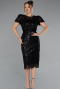 Partykleid Midi Perlenbesetzt Schwarz ABK2412