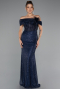 Abendkleid Lang Perlenbesetzt Marineblau ABU5183