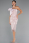 Abendkleid Midi Perlenbesetzt Puder ABK2424
