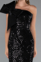 Abendkleid Midi Perlenbesetzt Schwarz ABK2424