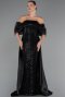 Abendkleid Lang Perlenbesetzt Schwarz ABU5234