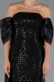 Abendkleid Lang Perlenbesetzt Schwarz ABU5234