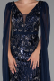 Abendkleid Lang Perlenbesetzt Marineblau ABU5248