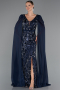 Abendkleid Lang Perlenbesetzt Marineblau ABU5248
