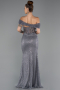 Anthrazit Abendkleid Perlenbesetzt Lang ABU5183