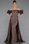 Abendkleid Lang Perlenbesetzt Braun ABU5154