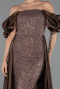 Abendkleid Lang Perlenbesetzt Braun ABU5154
