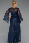 Abendkleid in Übergröße Lang Perlenbesetzt Marineblau ABU5243