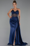 Abendkleid Lang Satin Marineblau ABU5288