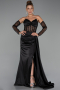 Abendkleid Lang Satin Schwarz ABU5288