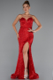 Abendkleid Lang Perlenbesetzt Rot ABU5292