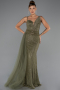 Abendkleid Lang Perlenbesetzt Khaki ABU5297