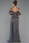Abendkleid Lang Perlenbesetzt Anthrazit ABU5316