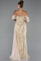 Abendkleid Lang Perlenbesetzt Beige ABU5316