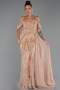 Abendkleid Lang Perlenbesetzt Gold ABU5316
