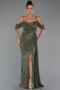 Abendkleid Lang Perlenbesetzt Khaki ABU5316
