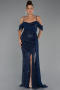 Abendkleid Lang Perlenbesetzt Marineblau ABU5316