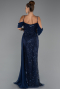Abendkleid Lang Perlenbesetzt Marineblau ABU5316