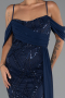 Abendkleid Lang Perlenbesetzt Marineblau ABU5316