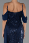 Abendkleid Lang Perlenbesetzt Marineblau ABU5316