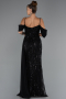 Abendkleid Lang Perlenbesetzt Schwarz ABU5316