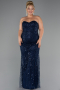 Brautkleid In Übergröße Lang Perlenbesetzt Marineblau ABU5328