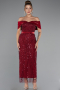 Partykleid Midi Perlenbesetzt Weinrot ABK2453