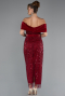 Partykleid Midi Perlenbesetzt Weinrot ABK2453
